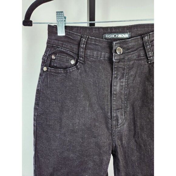 FashioNova Women's Five Pocket Skinny Jean-Black-SZ 7/8 - Picture 3 of 9